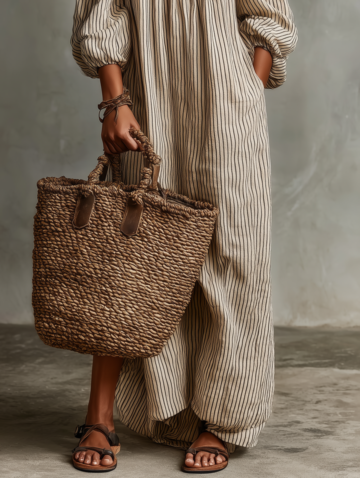 Carmen | Dlouhé Šaty z Bavlny a Lnu s Off-the-Shoulder Výstřihem