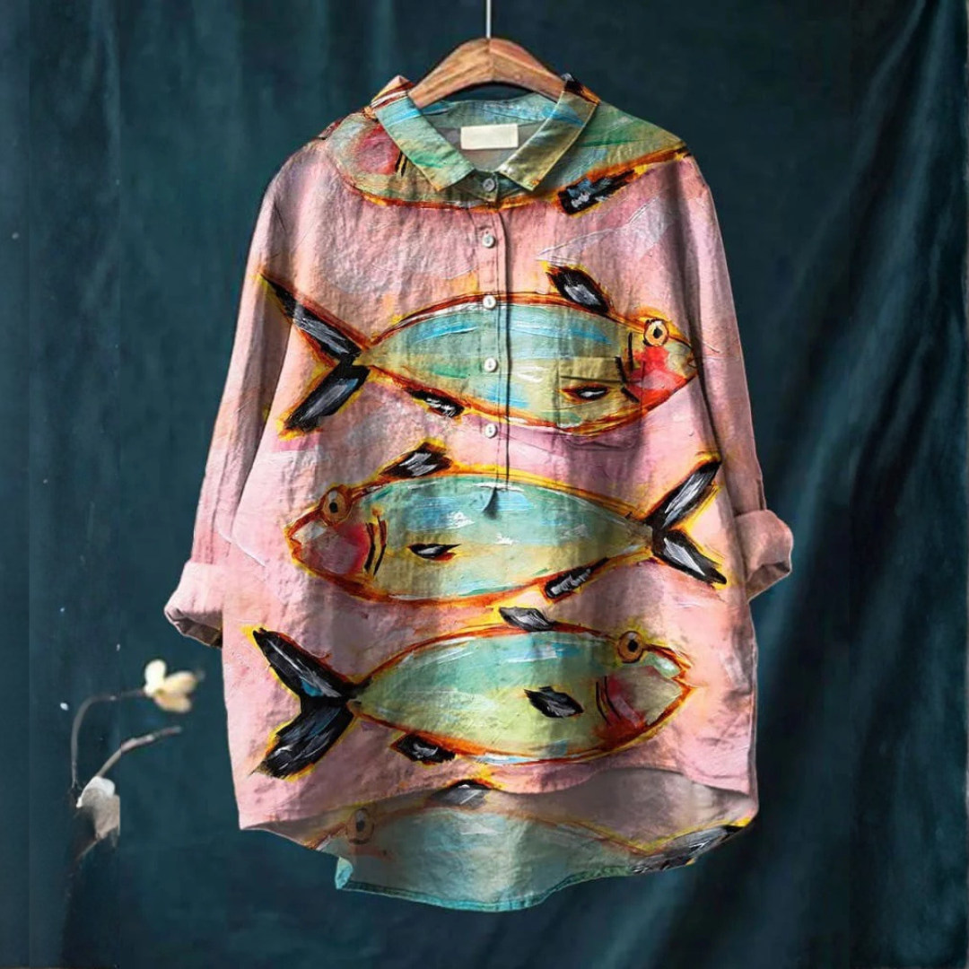 Iris™ | Tijdloze Linnen Blouse met Print