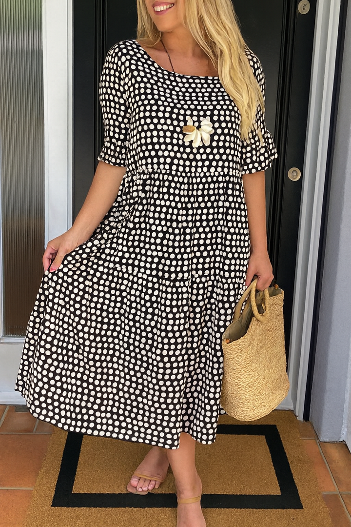 Maria - ELEGANTNÍ MIDI ŠATY S KRÁTKÝMI RUKÁVY PRO ŽENY