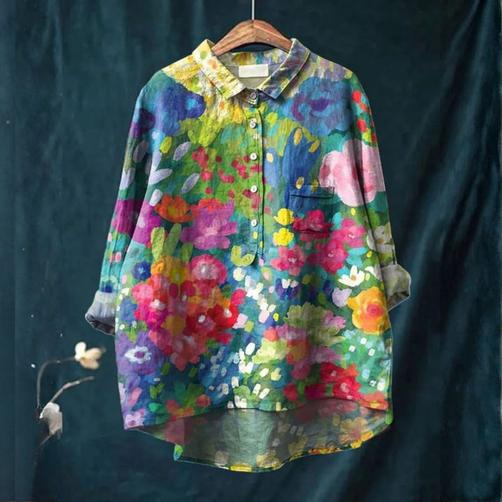 Vivianne™ | Tijdloze Linnen Blouse met Patroon