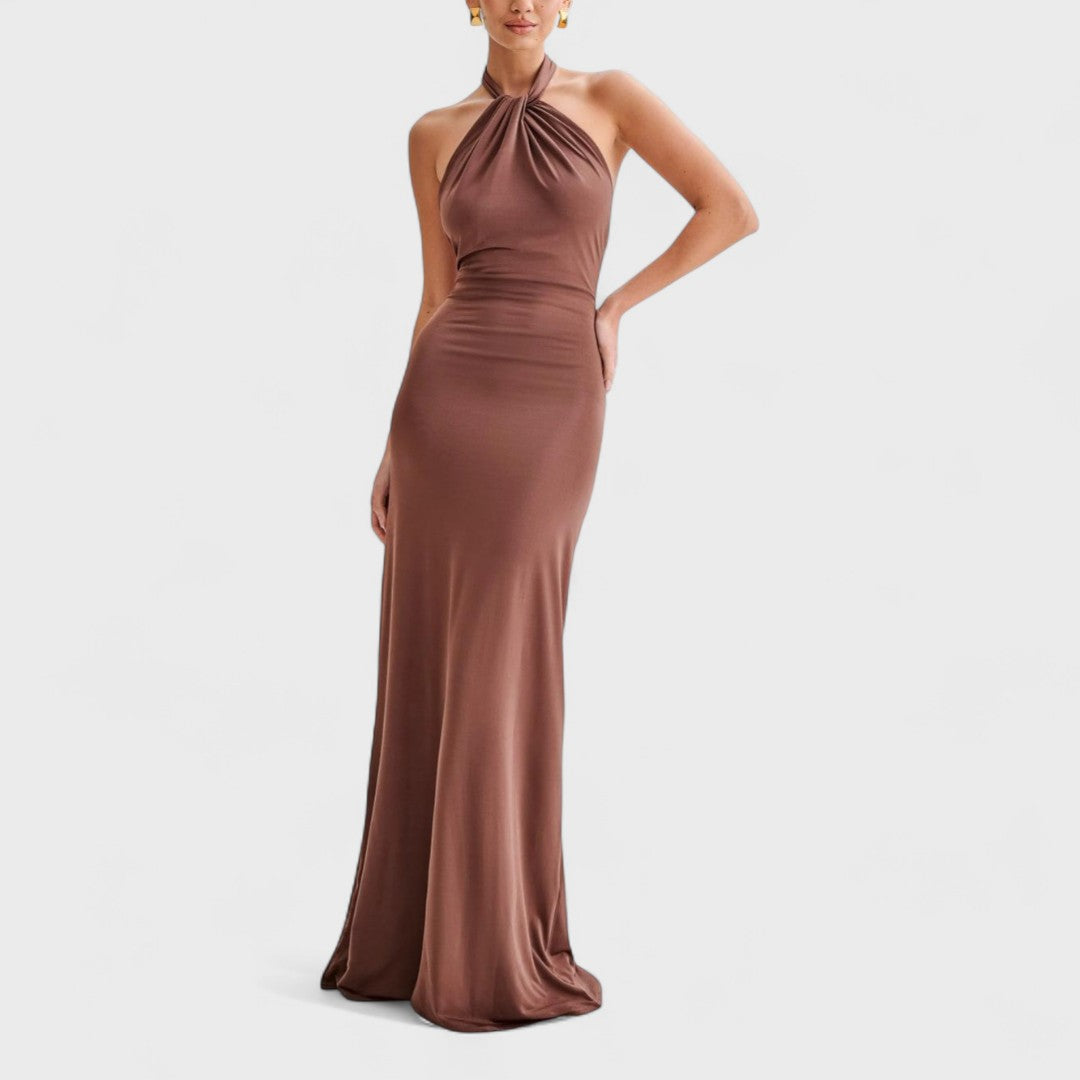 Klara – Curvy hedvábné šaty s halter límcem