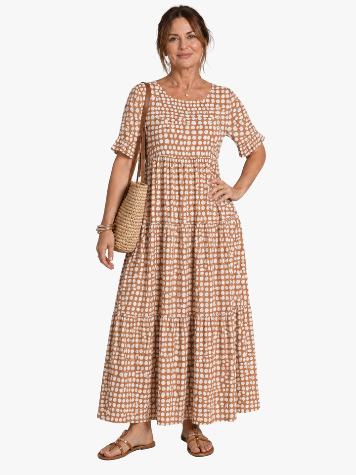 Maria - ELEGANTNÍ MIDI ŠATY S KRÁTKÝMI RUKÁVY PRO ŽENY