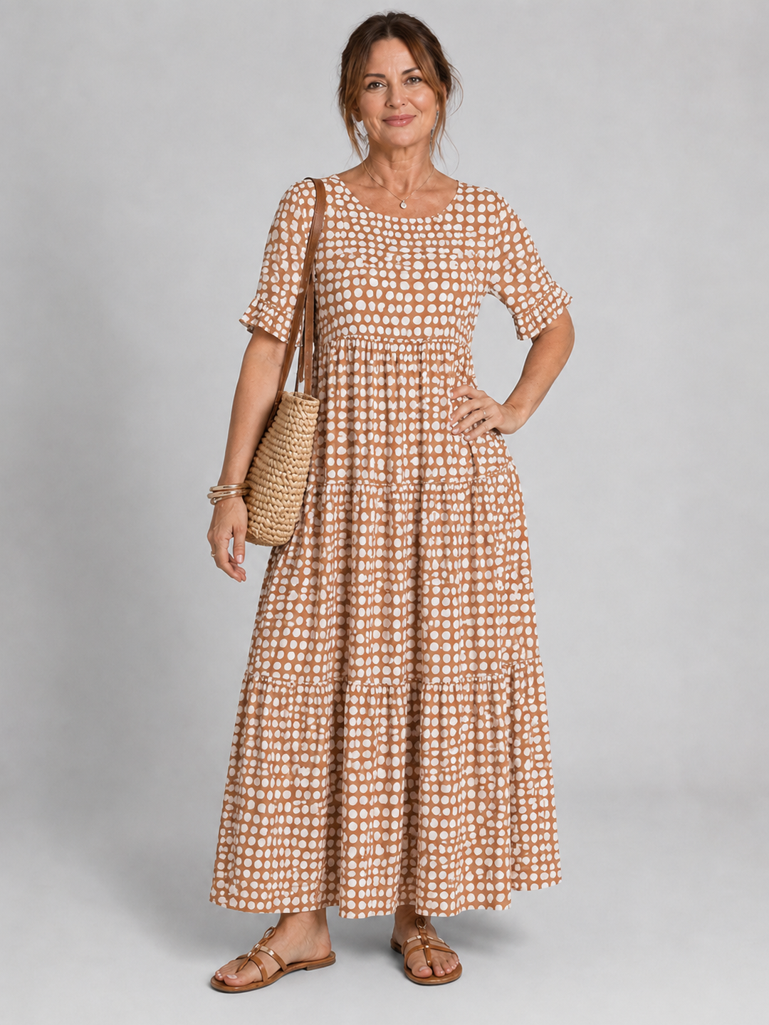 Maria - ELEGANTNÍ MIDI ŠATY S KRÁTKÝMI RUKÁVY PRO ŽENY