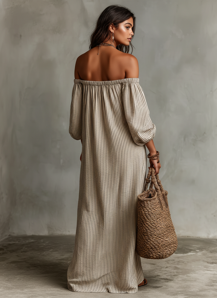 Carmen | Dlouhé Šaty z Bavlny a Lnu s Off-the-Shoulder Výstřihem