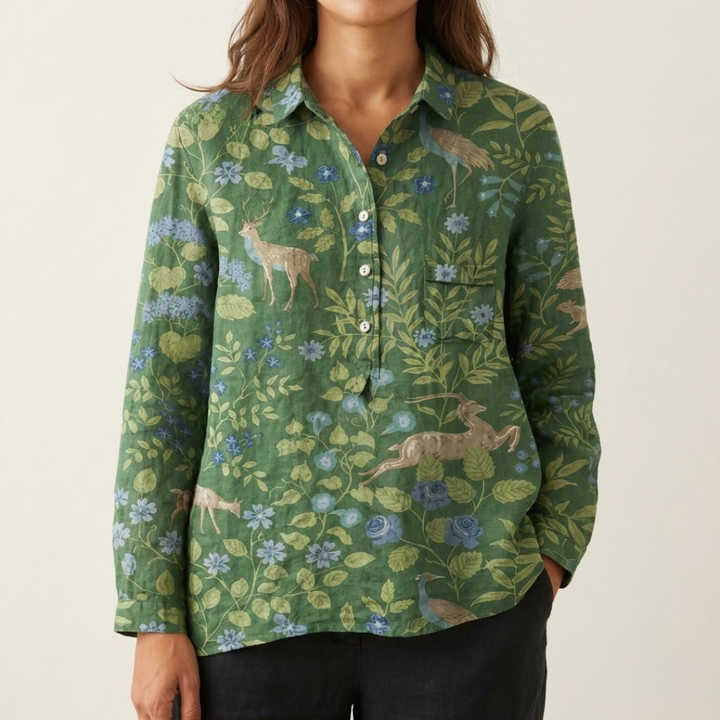 Isolde™ | Tijdloos Linnen Shirt met Print