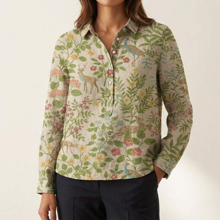 Bianca™ | Tijdloze Linnen Blouse met Print