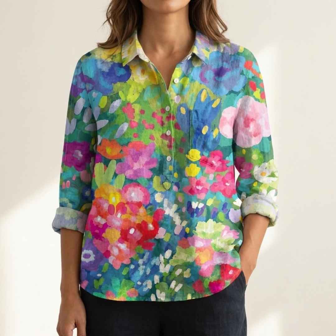 Vivianne™ | Tijdloze Linnen Blouse met Patroon