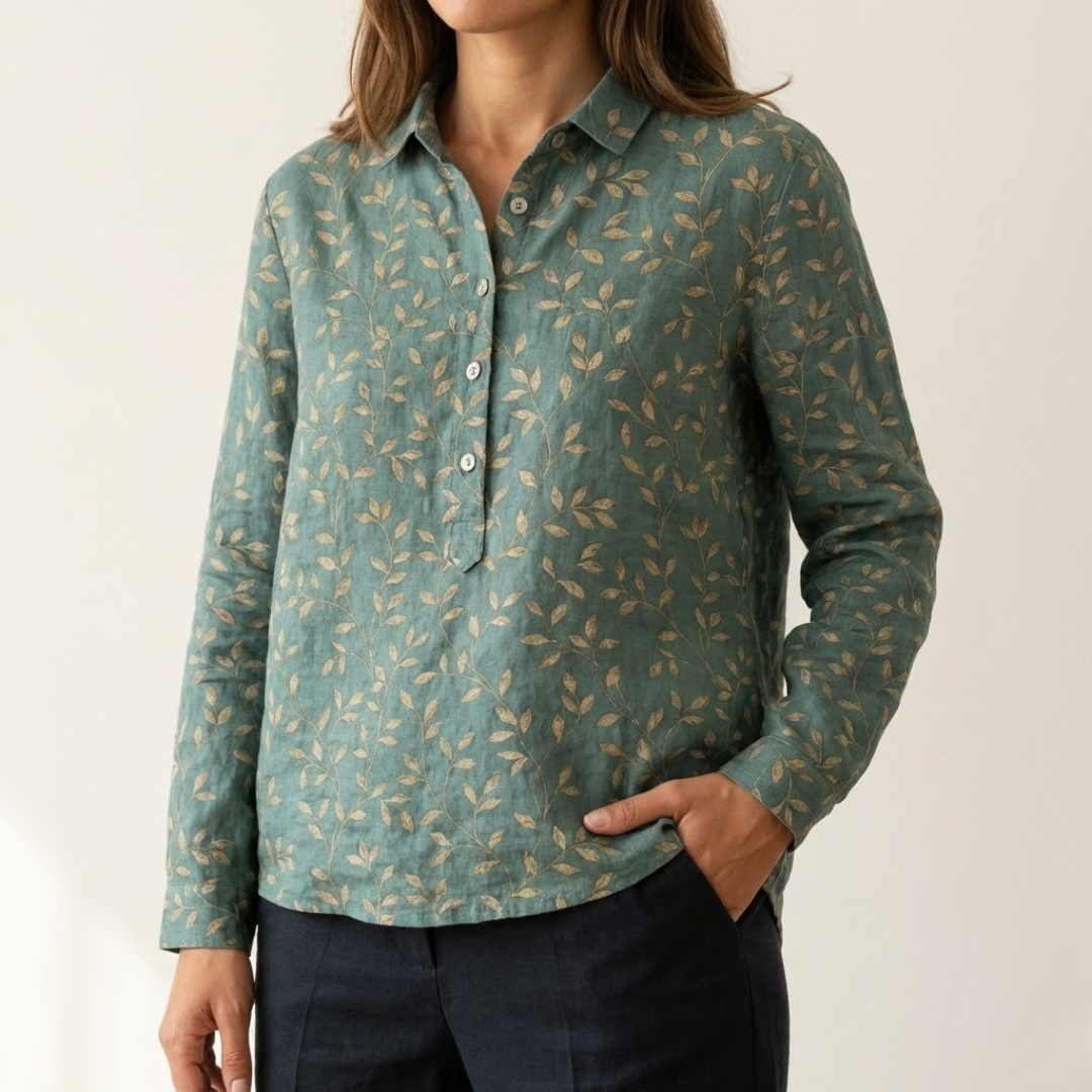 Alessia™ | Tijdloze Linnen Blouse met Patroon