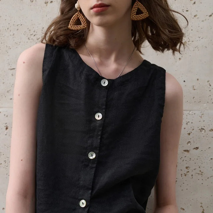 Asymetrický lenový crop top