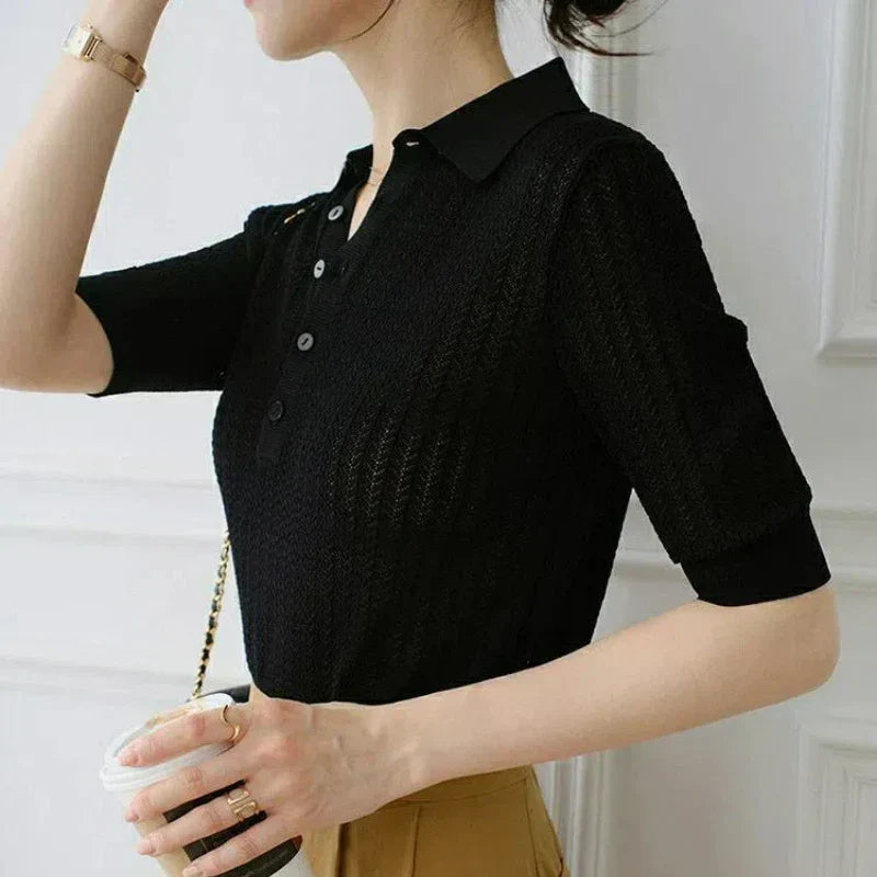Amy Hladký Pletený Polo Top