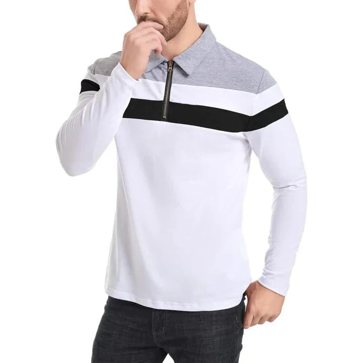 Gestreept Poloshirt Met Ritssluiting