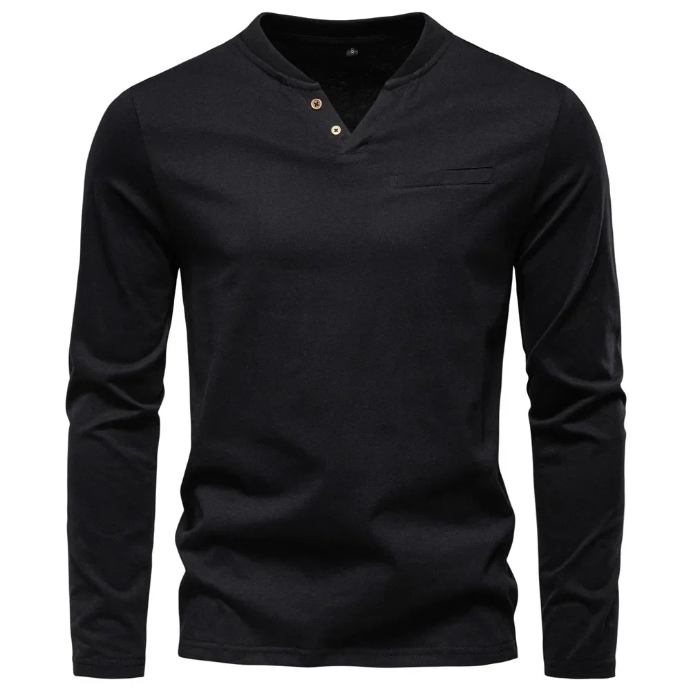 Henley T-Shirt Met Lange Mouwen (1+1 GRATIS)