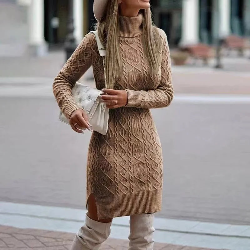 Gebreide jurk met hoge hals