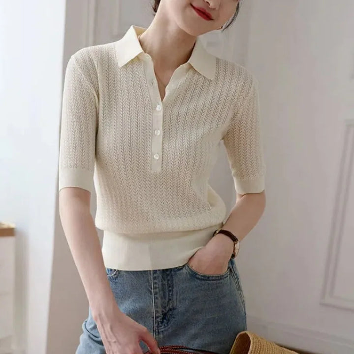 Amy Hladký Pletený Polo Top
