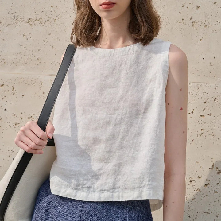 Asymetrický lenový crop top