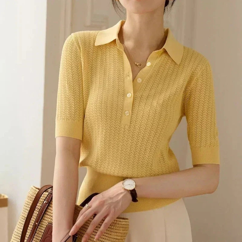 Amy Hladký Pletený Polo Top