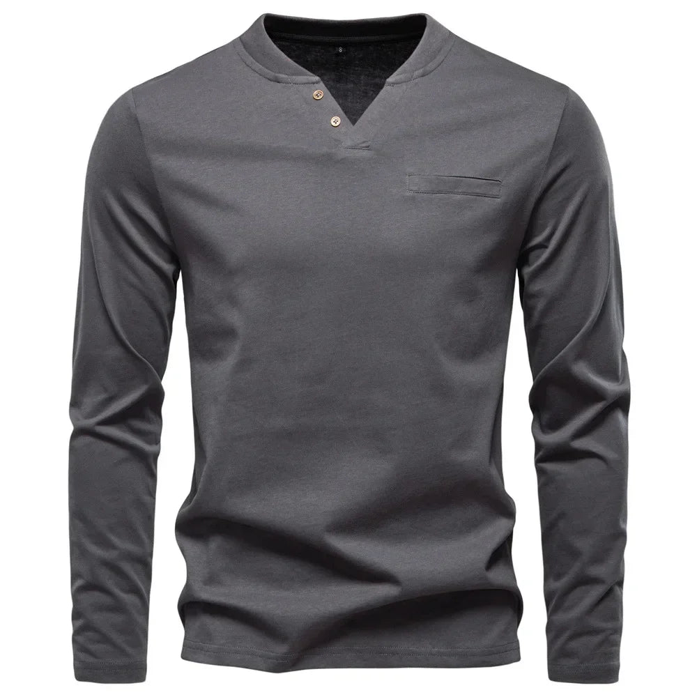 Henley T-Shirt Met Lange Mouwen (1+1 GRATIS)