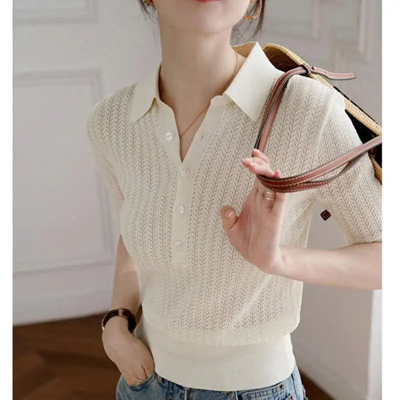 Amy Hladký Pletený Polo Top