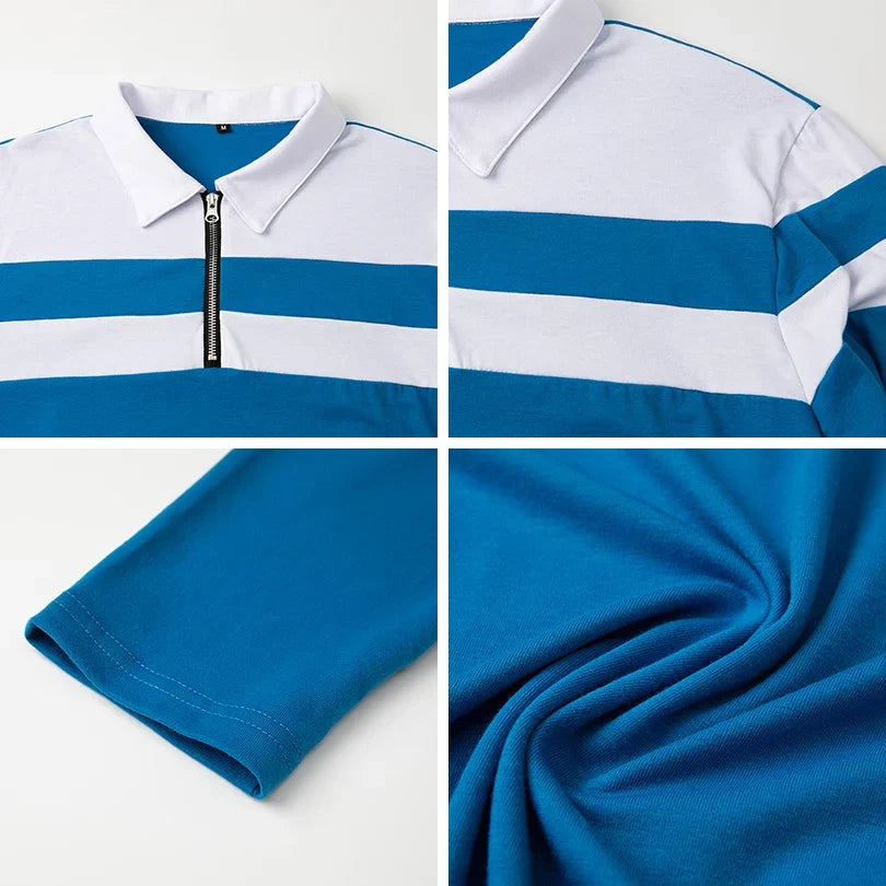 Gestreept Poloshirt Met Ritssluiting