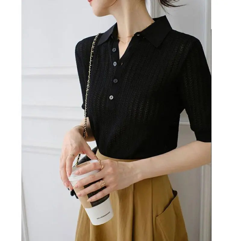 Amy Hladký Pletený Polo Top