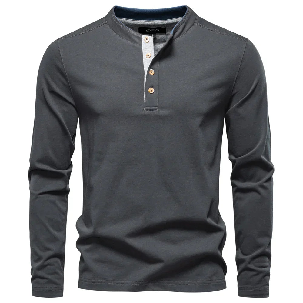 Henley Heren  Shirt Met Lange Mouwen