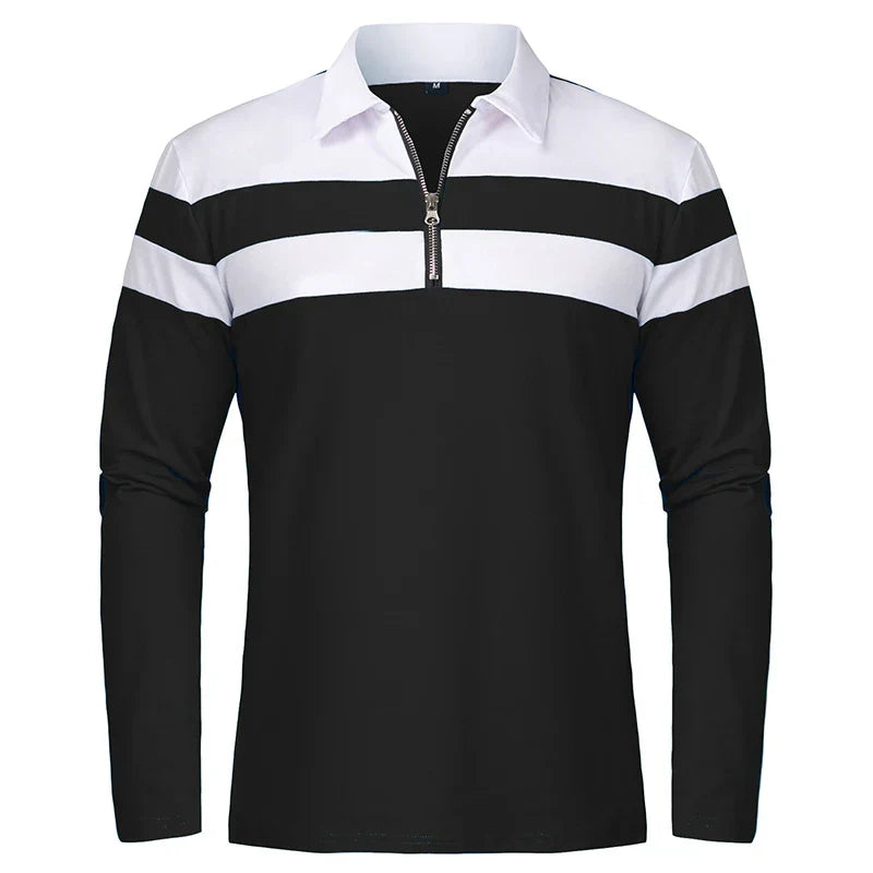 Gestreept Poloshirt Met Ritssluiting