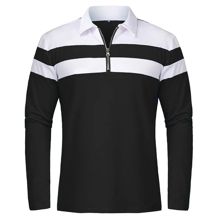 Gestreept Poloshirt Met Ritssluiting