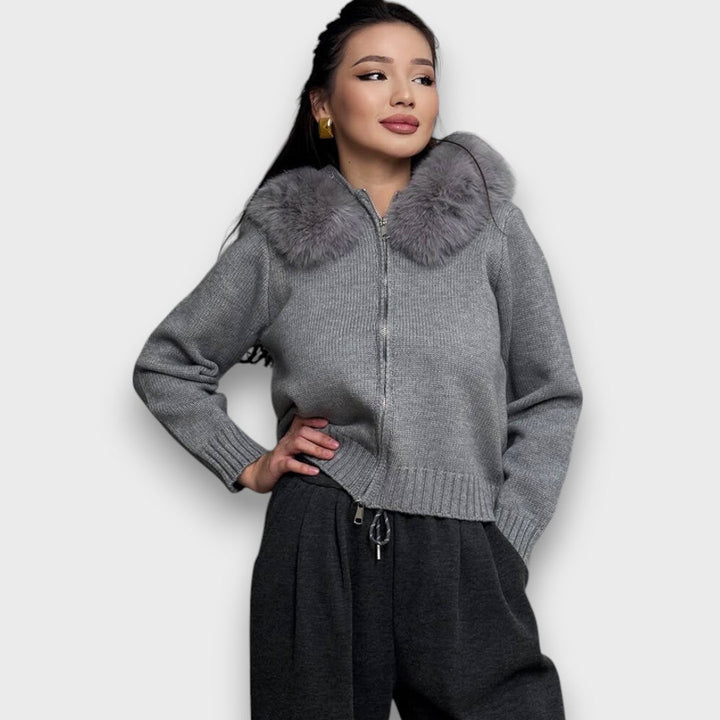 Alisanne – Umělé kožešinové límec, zipový svetr