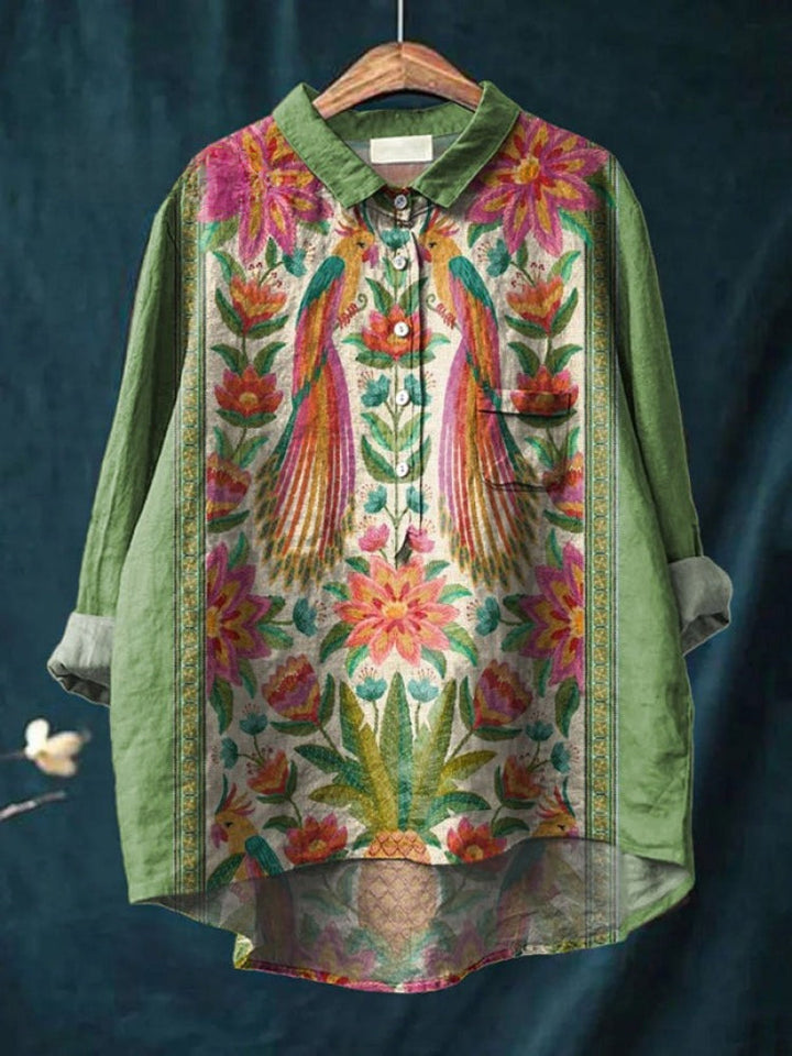 Elara™ | Tijdloze Linnen Blouse met Print