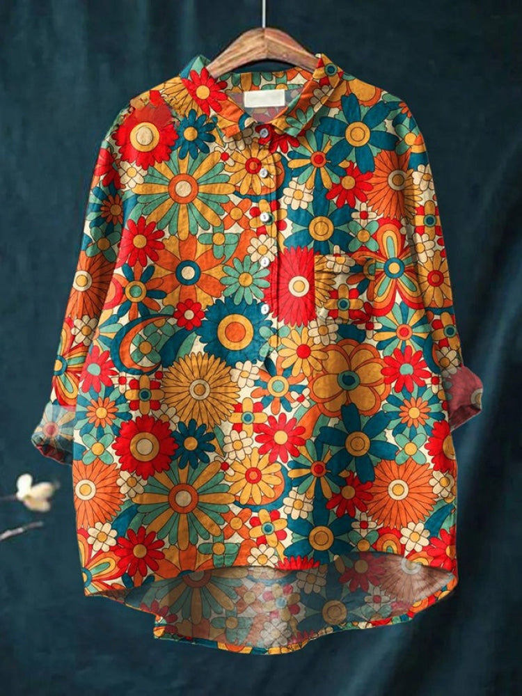 Elara™ | Tijdloze Linnen Blouse met Print