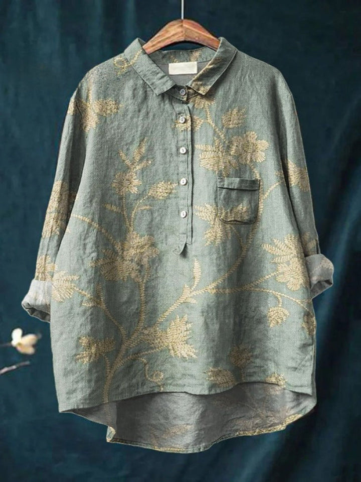 Elara™ | Tijdloze Linnen Blouse met Print