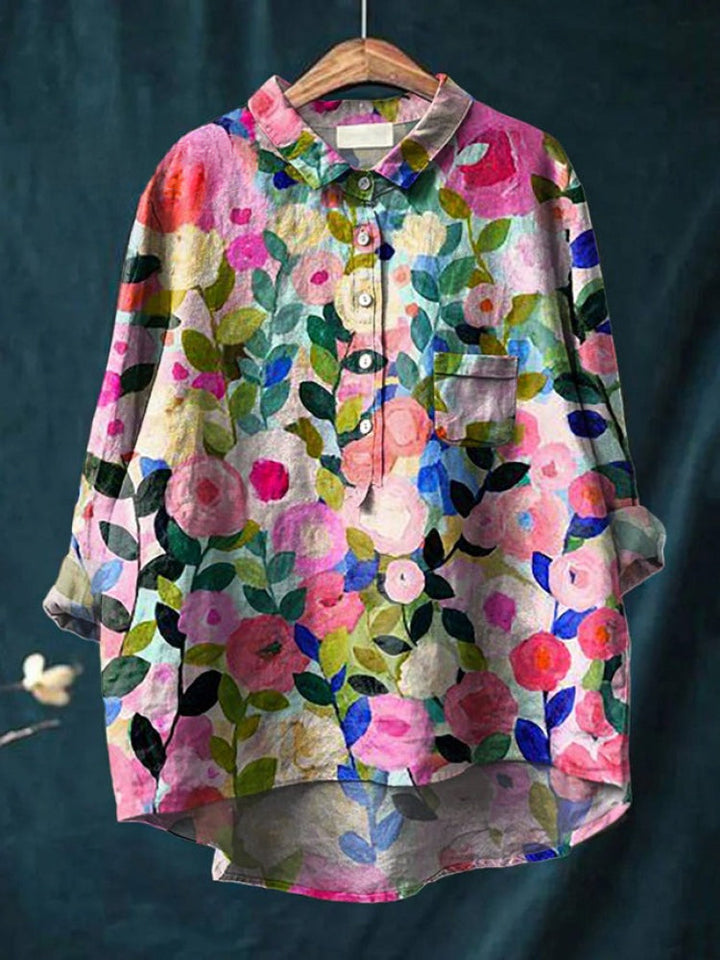 Seraphina™ | Tijdloze Linnen Blouse met Print