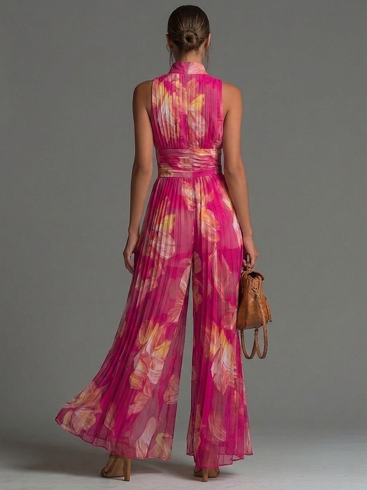 Leabella | Fuchsie Květnatý Plisovaný Jumpsuit
