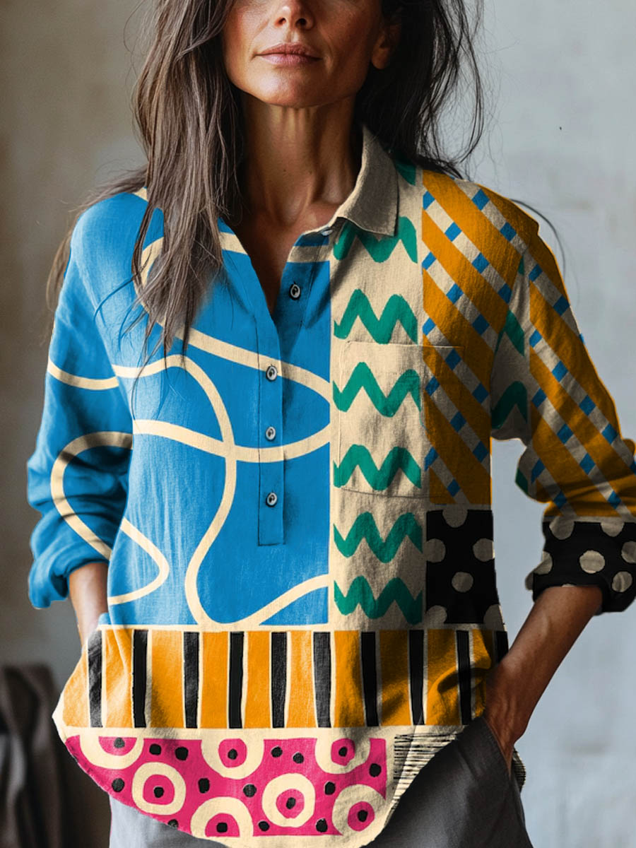 Viviana™ | Exclusieve Linnen Blouse met Patroon