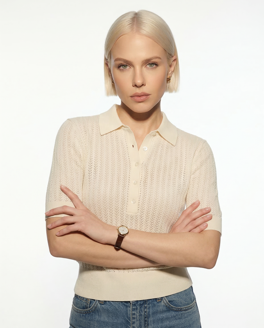 Amy Hladký Pletený Polo Top