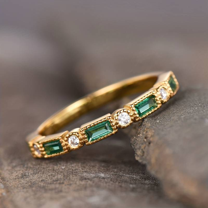 Gouden Ring met Ingelegde Groene Zirconia Vintage