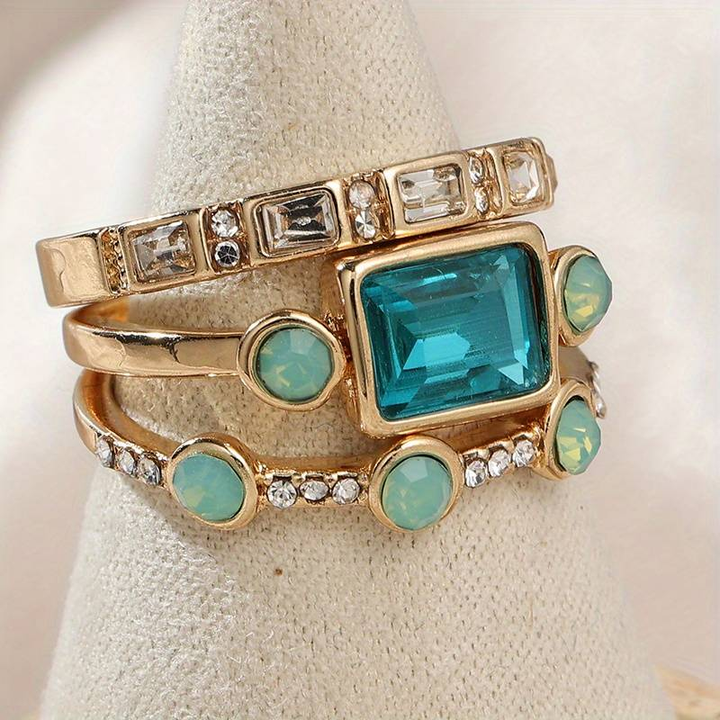 Vintage blauw kristallen ring set