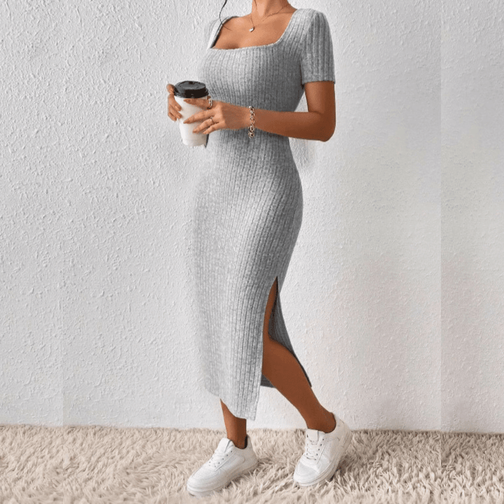 Dames gebreide midi jurk
