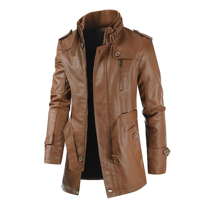 Lange en elegante leren motorjack