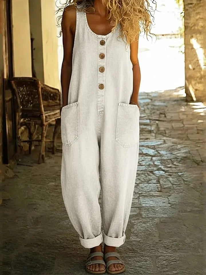 Ruth | Vintage Denim Overal z Praného Bavlněného Materiálu