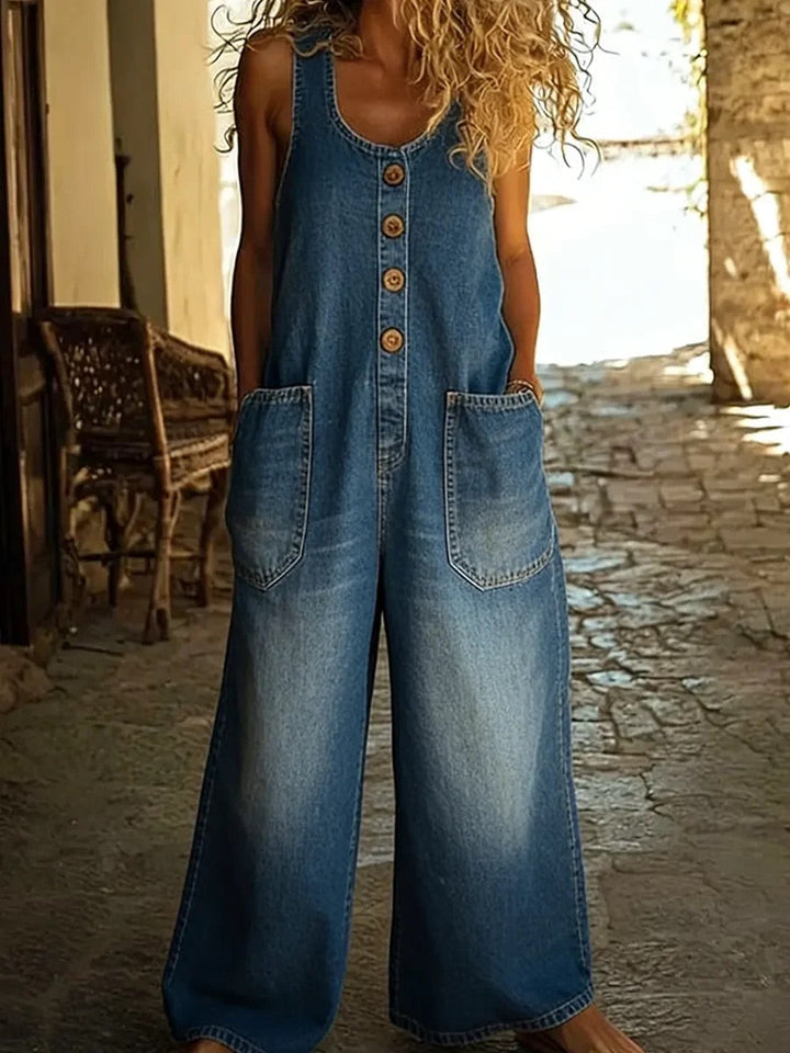 Ruth | Vintage Denim Overal z Praného Bavlněného Materiálu