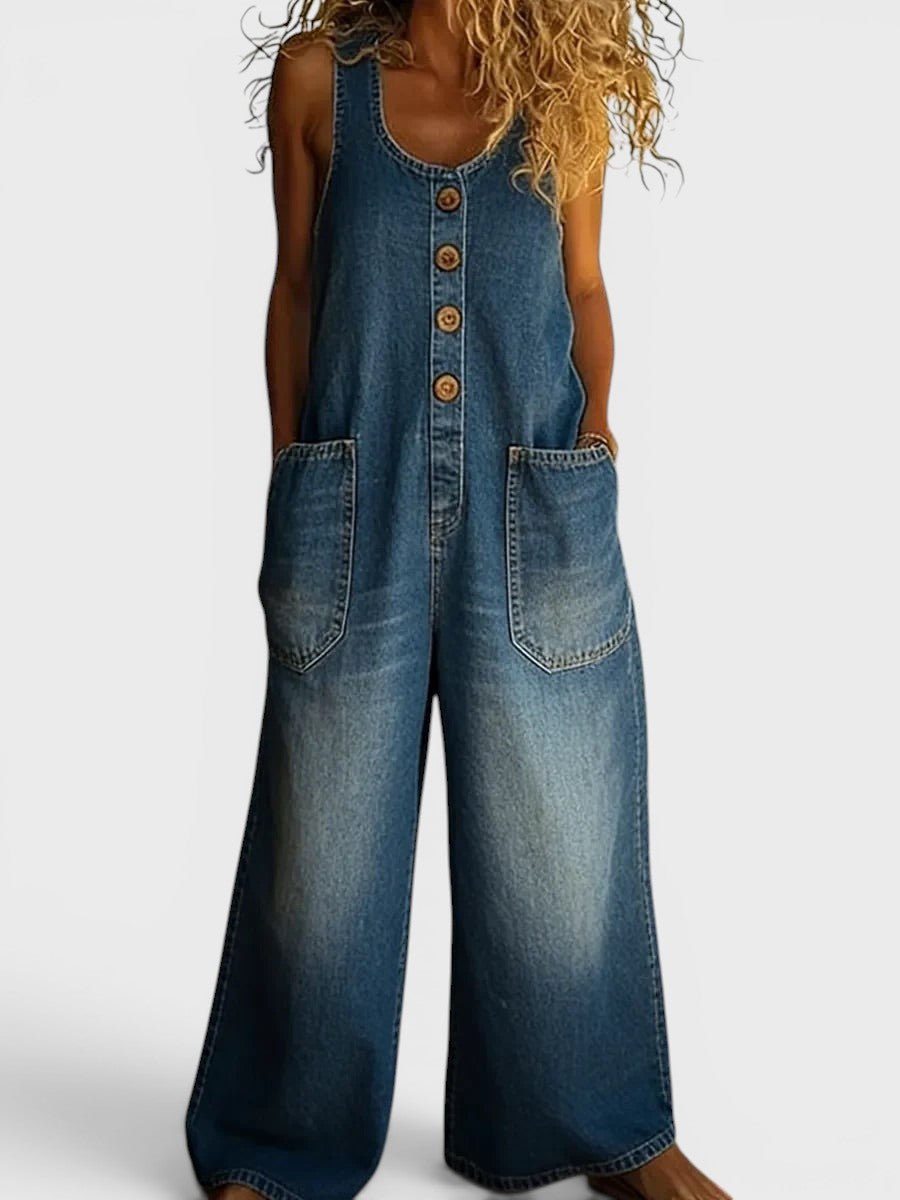 Ruth | Vintage Denim Overal z Praného Bavlněného Materiálu