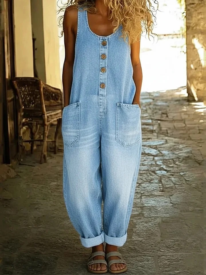 Ruth | Vintage Denim Overal z Praného Bavlněného Materiálu