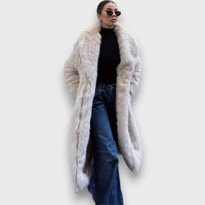 Liviane – Dlouhý kabát se syntetickým kožešinovým lemováním v couture stylu