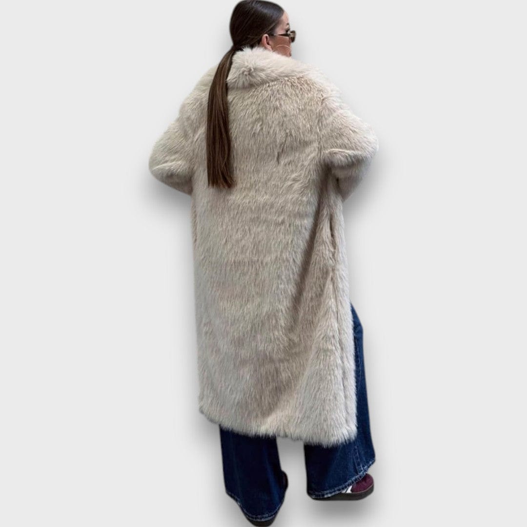 Liviane – Dlouhý kabát se syntetickým kožešinovým lemováním v couture stylu